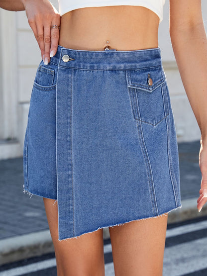 Frayed Hem Asymmetrical Denim Skort Medium / M Dark / M Dark / XL Medium / M-Dark / M-Dark / XL-Dark / S-Medium / L-Medium / XXL-Medium / S-Medium / XL-Dark / XXL-Dark / L-