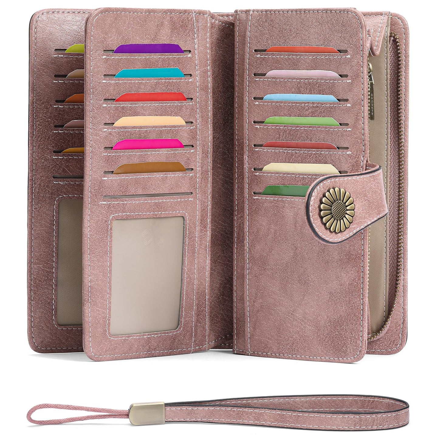 SENDEFN Wallets for Women Leather Credit Card Holder with RFID Blocking Large Capacity Wristlet