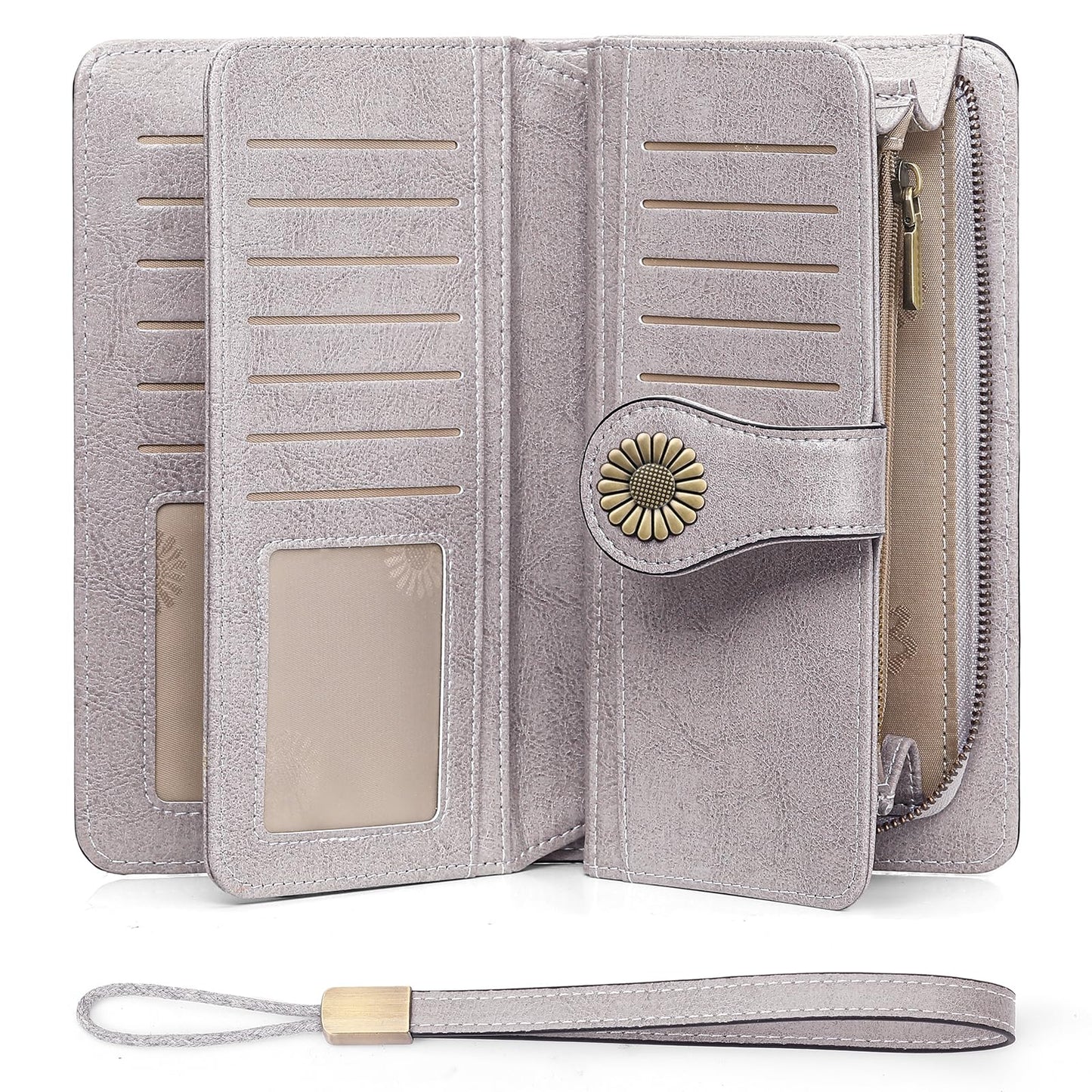 SENDEFN Wallets for Women Leather Credit Card Holder with RFID Blocking Large Capacity Wristlet
