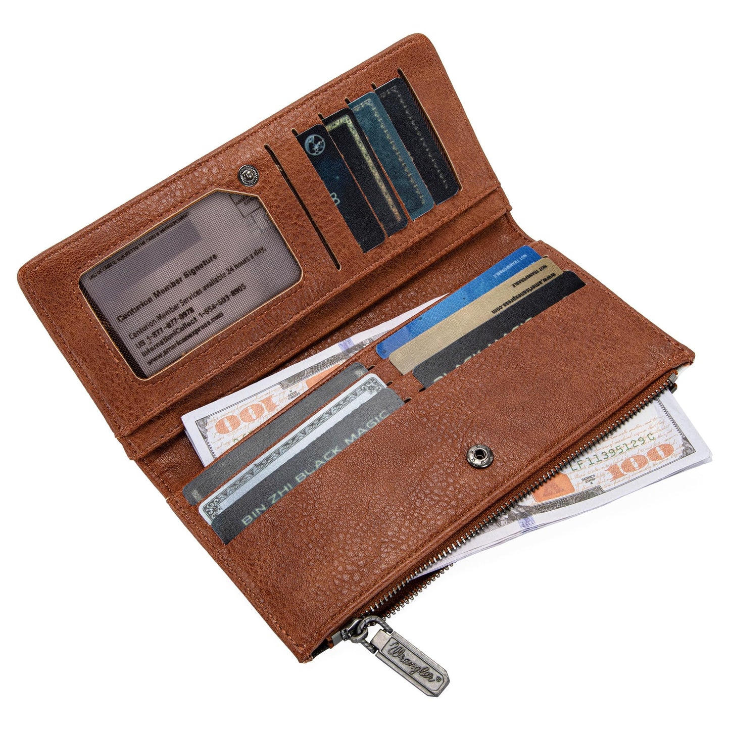 Wrangler Cow Print Wallets Womens Bifold Credit Card Wallet Women's Wallets, Card Cases & Money Organizers Brown Wallet for Women Ladies Female Cash Wallett with Smooth Zipper