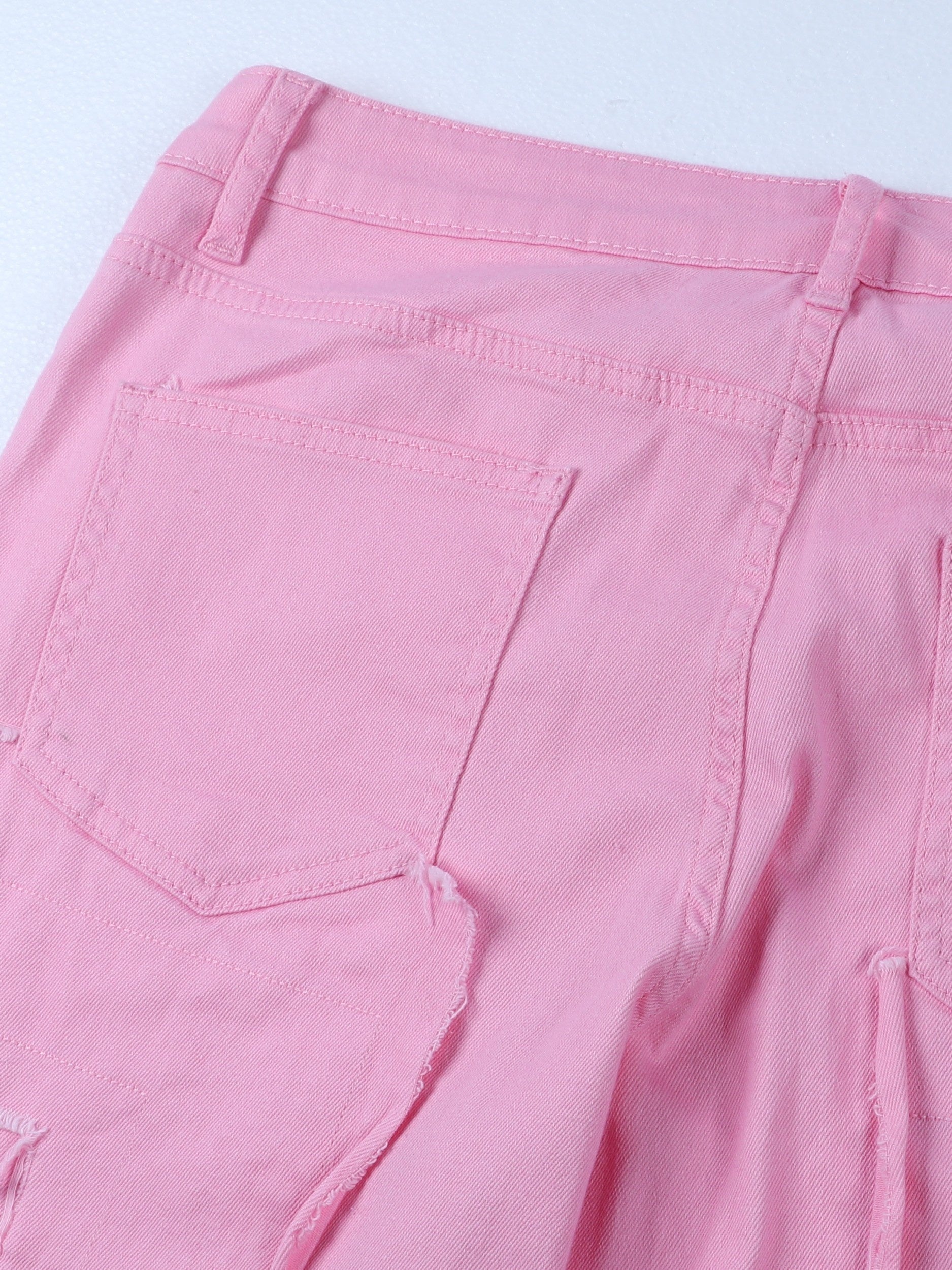 Men's Slim-Fit Stretch Denim Jeans with Raw Trim & Tassel Details -  Distressed Street Style Hip-Hop Pink / S Pink / M Pink / L Pink / S-Pink / M-Pink / L-Pink / XL-Pink / XXL-