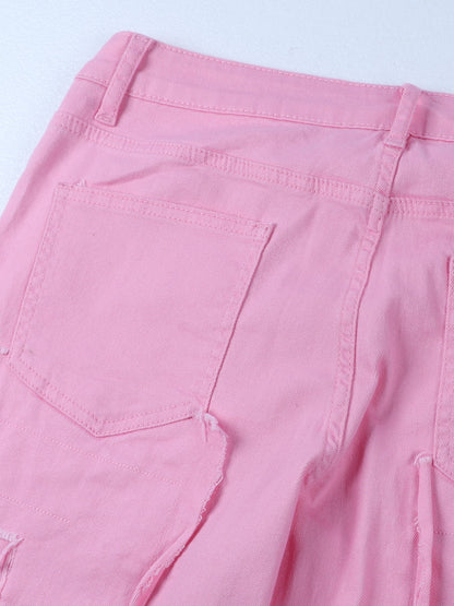 Men's Slim-Fit Stretch Denim Jeans with Raw Trim & Tassel Details -  Distressed Street Style Hip-Hop Pink / S Pink / M Pink / L Pink / S-Pink / M-Pink / L-Pink / XL-Pink / XXL-