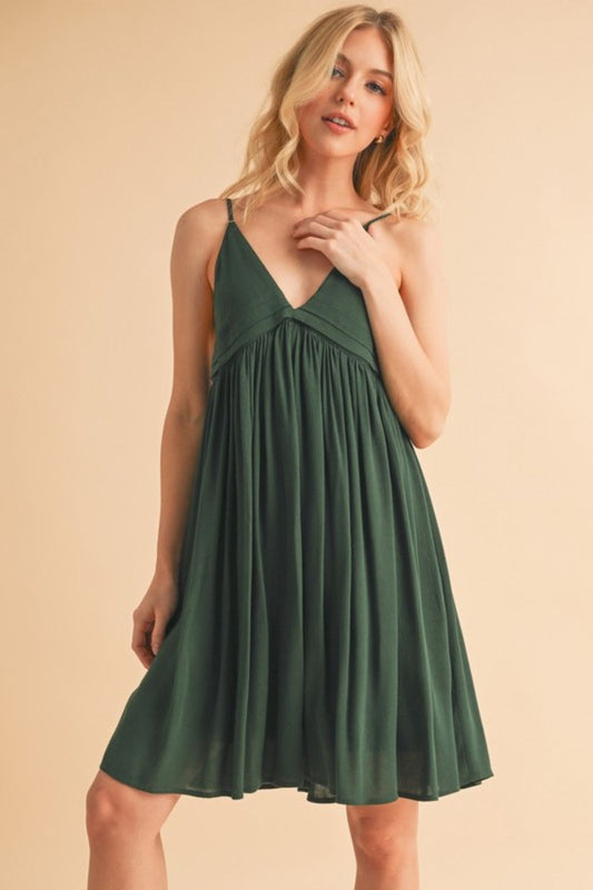 Aemi + Co Ruched Plunge Mini Cami Dress Dark Green / S Dark Green / M Dark Green / L Dark Green / S-Dark Green / M-Dark Green / L-