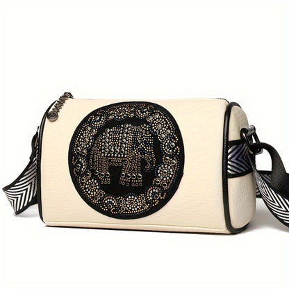 Circle Design Boston Bag, Fashion Shoulder Crossbody Bag Women, Versatile Soft PU Leather Wide Strap