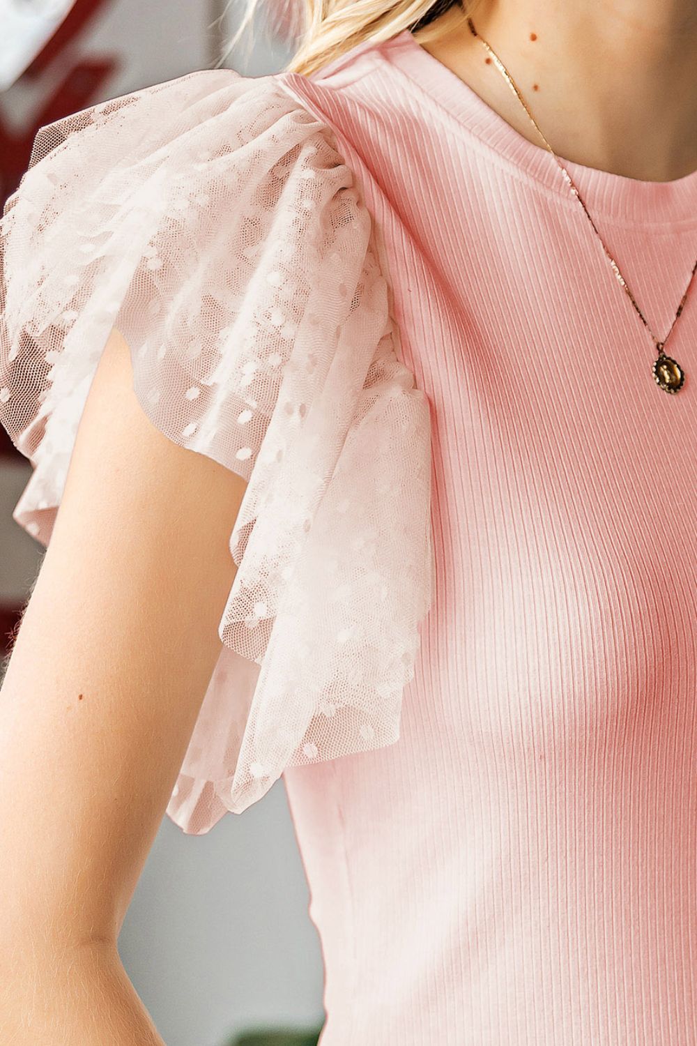 Ruffled Round Neck Cap Sleeve Blouse Blush Pink / M Blush Pink / L Blush Pink / XL Blush Pink / M-Blush Pink / L-Blush Pink / XL-Black / S-Black / M-Black / L-Black / XL-White / S-White / M-White / L-White / XL-Blush Pink / S-