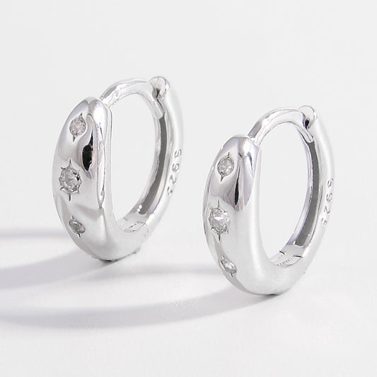 925 Sterling Silver Inlaid Zircon Huggie Earrings Silver / One Size 