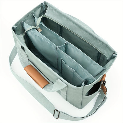 Women's Canvas Tote Bag with Multiple Pockets - Cute Crossbody Shoulder Purse for Work & Travel, Pink Mommy Handbag with Adjustable Strap