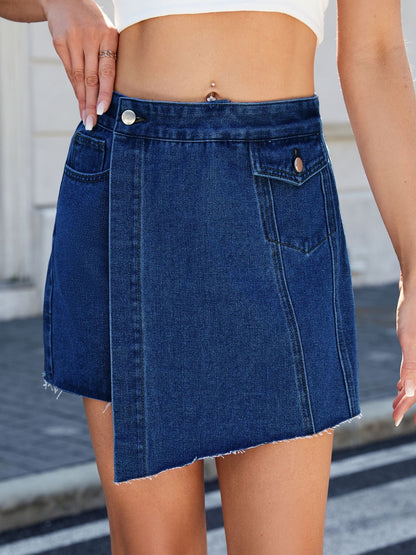 Frayed Hem Asymmetrical Denim Skort Medium / M Dark / M Dark / XL Medium / M-Dark / M-Dark / XL-Dark / S-Medium / L-Medium / XXL-Medium / S-Medium / XL-Dark / XXL-Dark / L-