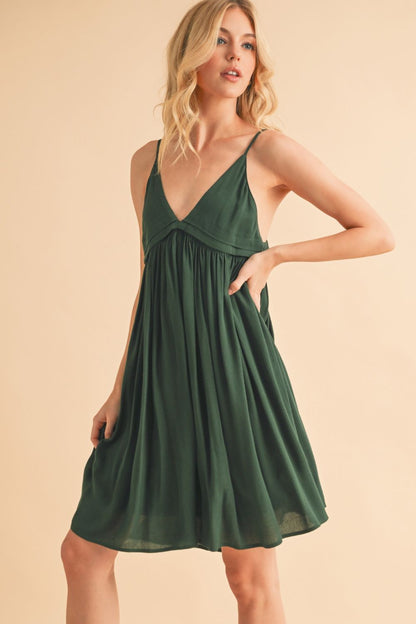 Aemi + Co Ruched Plunge Mini Cami Dress Dark Green / S Dark Green / M Dark Green / L Dark Green / S-Dark Green / M-Dark Green / L-