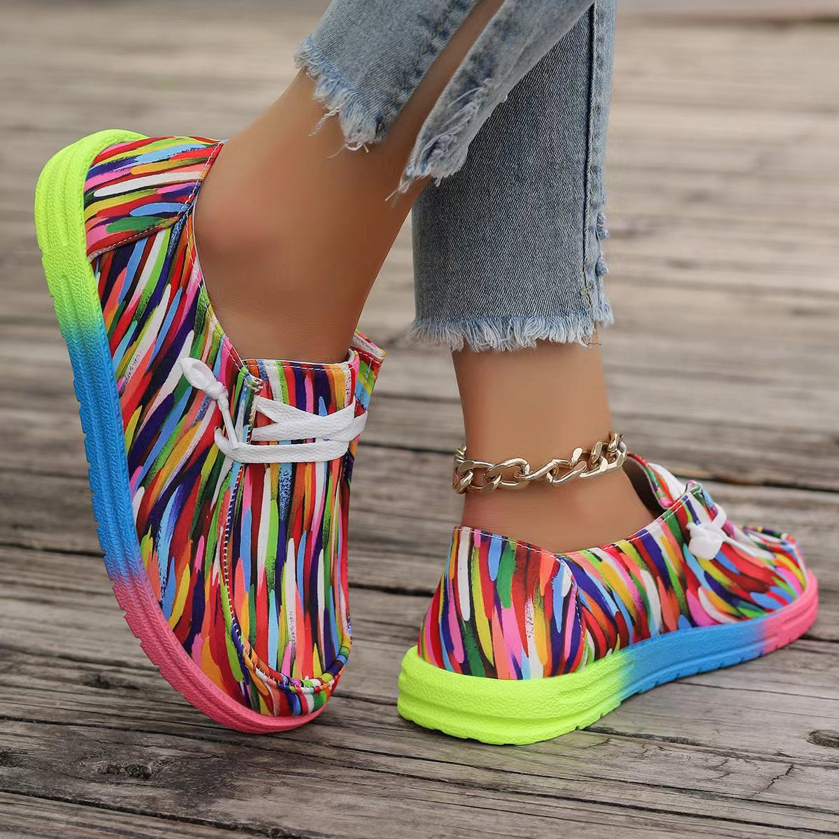 Colorful Round Toe Canvas Slip-Ons Style E