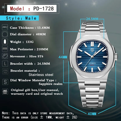 40MM Men's Watches Luxury Automatic Watch For Men Mechanical WristWatch Stainless Steel Sapphire glass