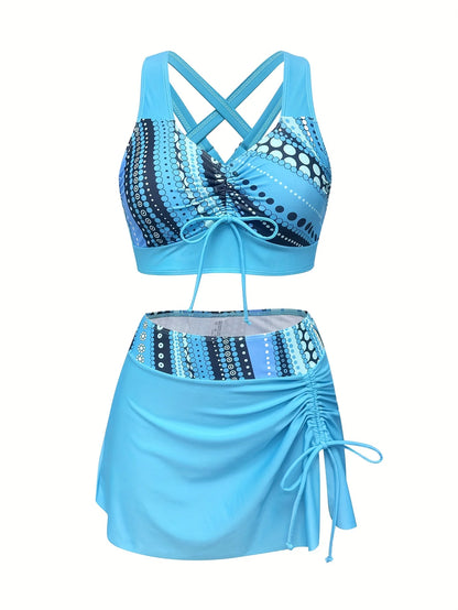 Drawstring Bikini Set: Matching Skirt Included, Flattering Coverage, Enjoy Refreshing Beach