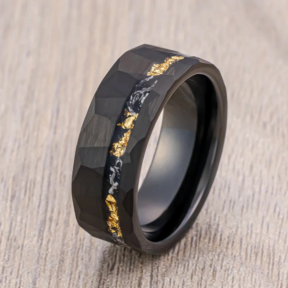 Mens 8MM Blcak Meteorite tungsten carbide ring fashion jewelry Men's wedding bands engagement Promise rings Comfort Fit Gifts