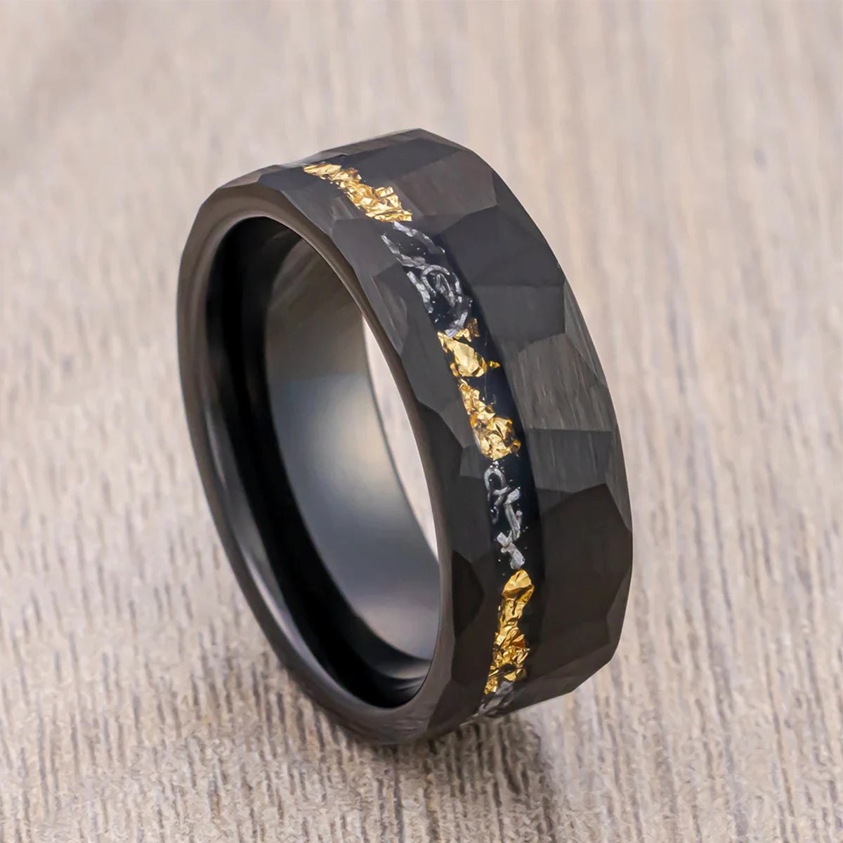 Mens 8MM Blcak Meteorite tungsten carbide ring fashion jewelry Men's wedding bands engagement Promise rings Comfort Fit Gifts