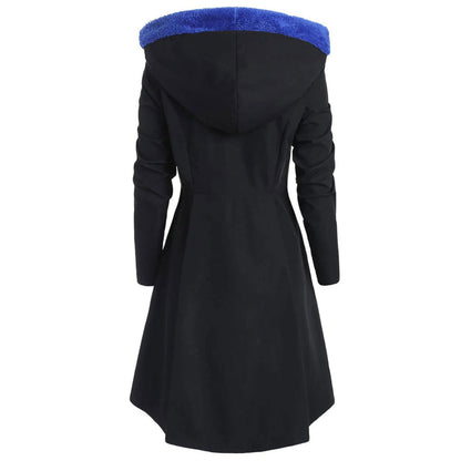 Asymmetric Fleece Hooded Single Breasted Long Drap Buttons Coat - Fashionqueene.com-long coat