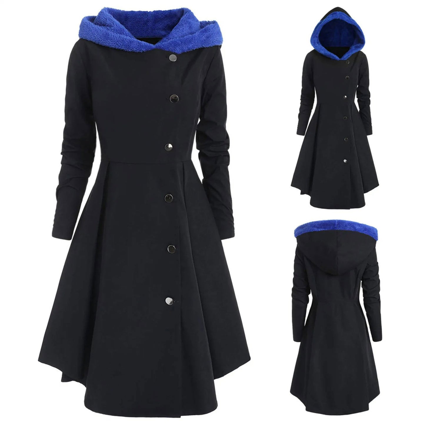 Asymmetric Fleece Hooded Single Breasted Long Drap Buttons Coat - Fashionqueene.com-long coat