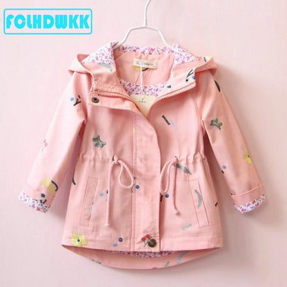 Autumn Girls Windbreaker Coat - Fashionqueene.com-2021 Spring Autumn Girls Windbreaker Coat Jackets Baby Kids Flower Embroidery Hooded Outwear For Baby Kids Coats Jacket Clothing