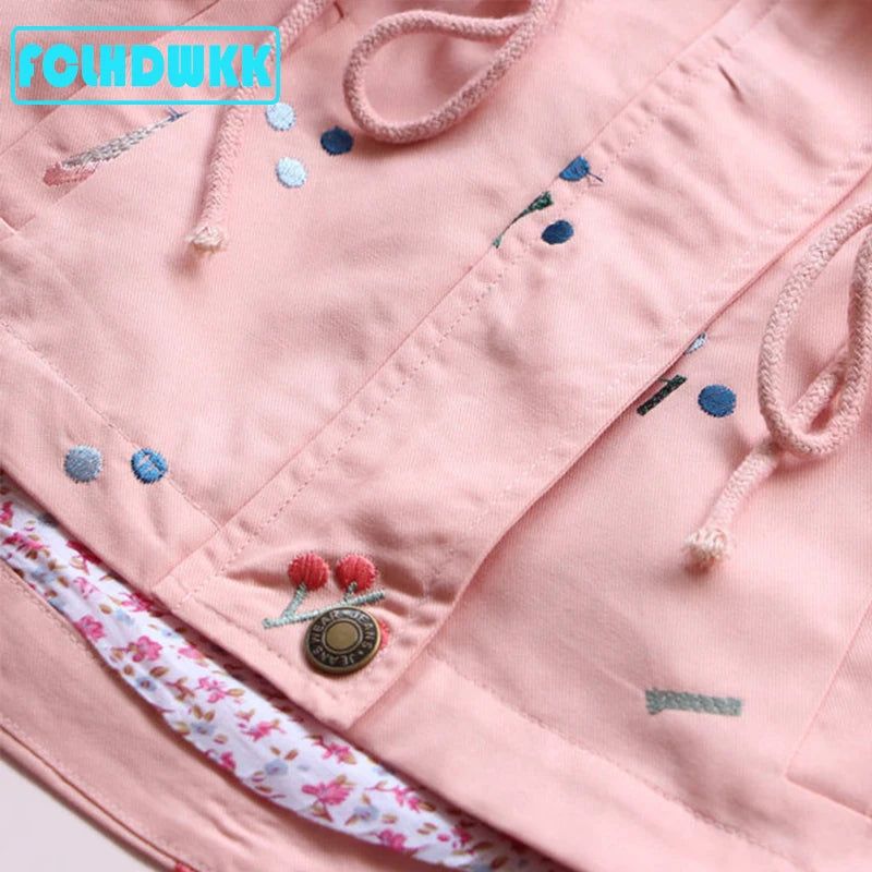 Autumn Girls Windbreaker Coat - Fashionqueene.com-2021 Spring Autumn Girls Windbreaker Coat Jackets Baby Kids Flower Embroidery Hooded Outwear For Baby Kids Coats Jacket Clothing