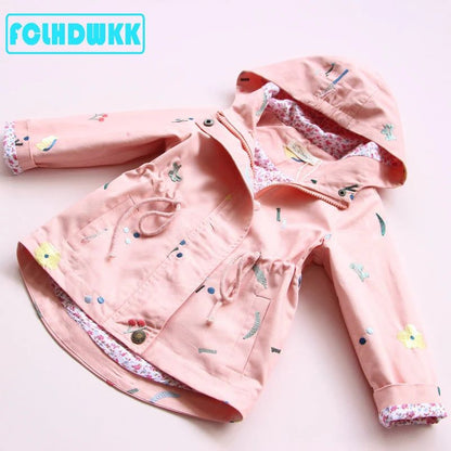 Autumn Girls Windbreaker Coat - Fashionqueene.com-2021 Spring Autumn Girls Windbreaker Coat Jackets Baby Kids Flower Embroidery Hooded Outwear For Baby Kids Coats Jacket Clothing