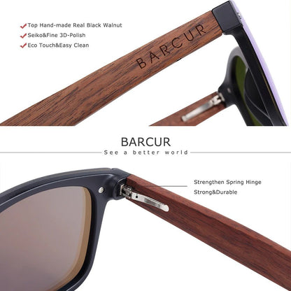 BARCUR Polarized Black Walnut Wood Sunglasses Square UV400-Unisex - Fashionqueene.com-BARCUR Polarized Black Walnut Wood Sunglasses Men Square Women Sun Glasses UV400 Oculos Gafas Oculos De Sol Masculino