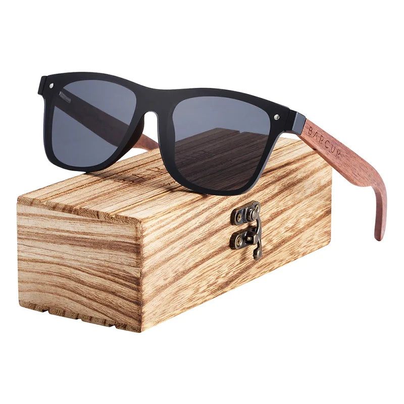 BARCUR Polarized Black Walnut Wood Sunglasses Square UV400-Unisex - Fashionqueene.com-BARCUR Polarized Black Walnut Wood Sunglasses Men Square Women Sun Glasses UV400 Oculos Gafas Oculos De Sol Masculino