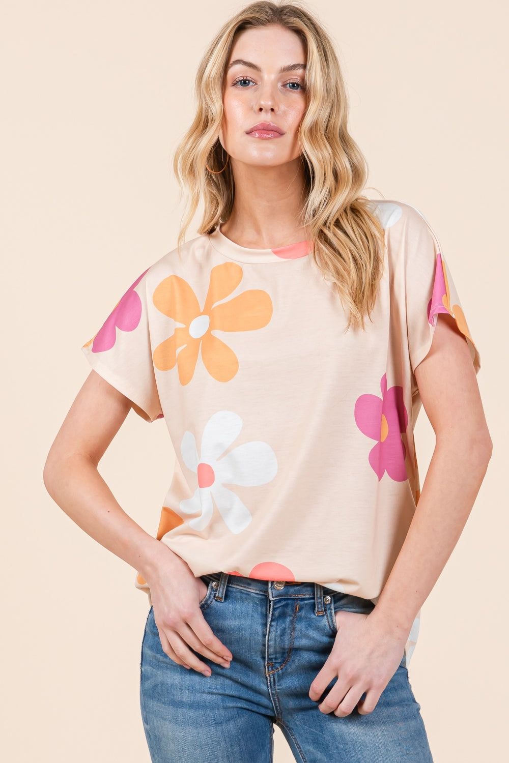 BOMBOM Floral Short Sleeve T-Shirt - Fashionqueene.com-BOMBOM Floral Short Sleeve T-Shirt