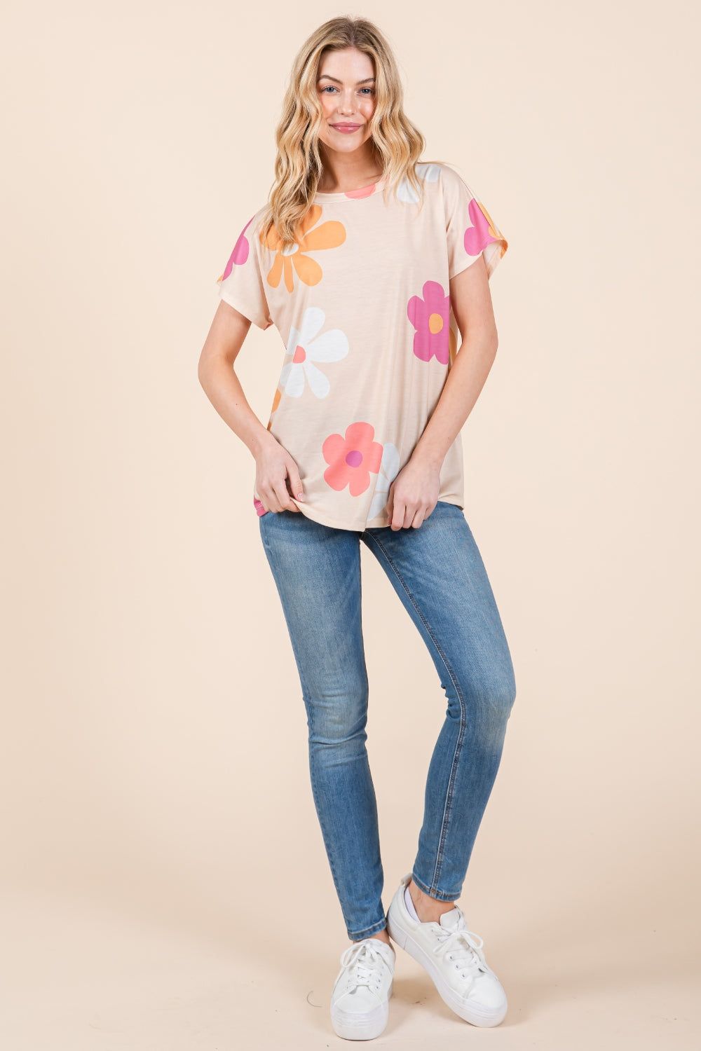 BOMBOM Floral Short Sleeve T-Shirt - Fashionqueene.com-BOMBOM Floral Short Sleeve T-Shirt