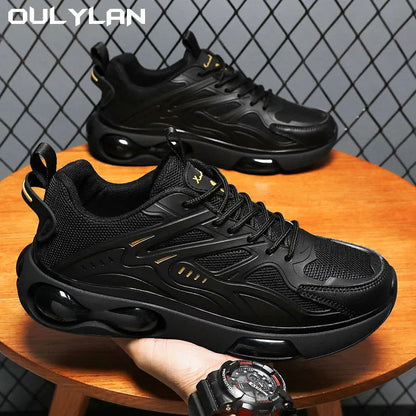 Black Shoes Men Casual Sneakers Mesh Breathable Running Trainers Lightweight - Fashionqueene.com-sneakers