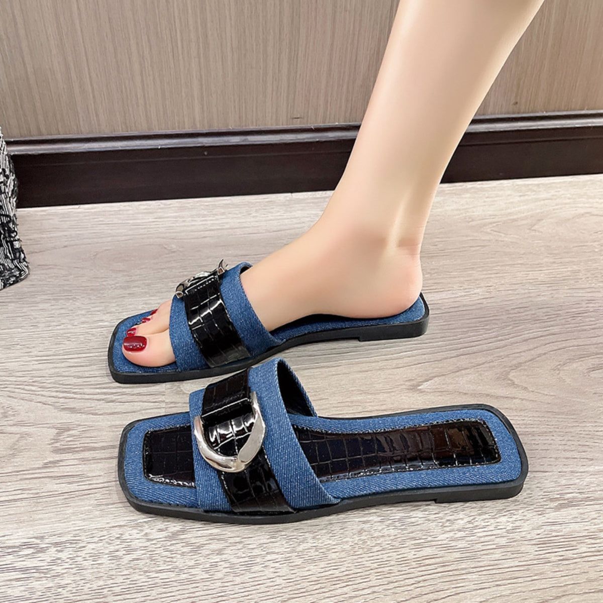 Buckle Trim Open Toe Sandals - Fashionqueene.com-Sandals