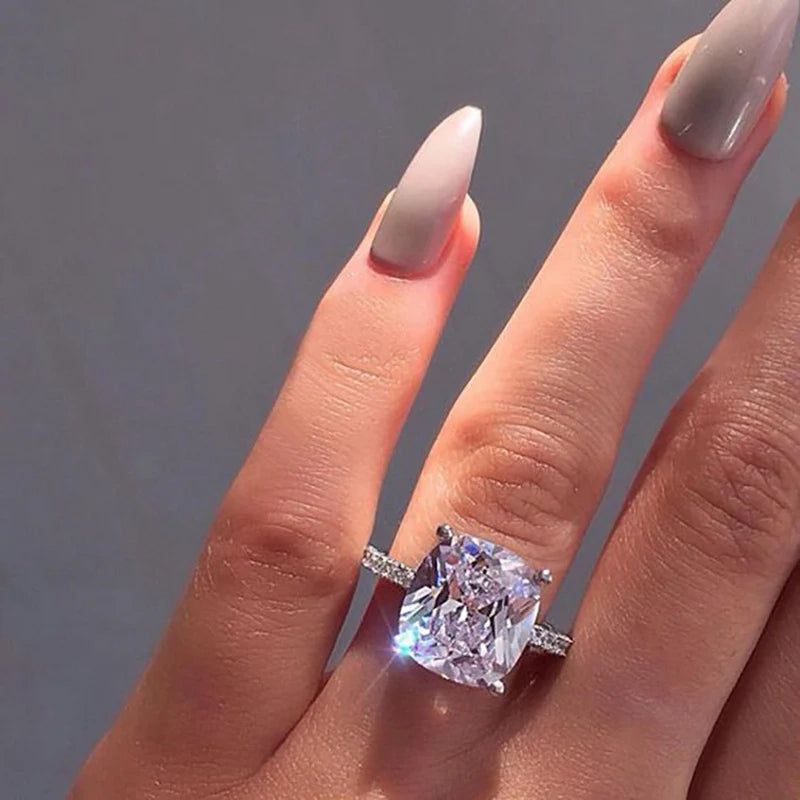 Charming Square CZ Stone Ring Women Fashion Classic Crystal Zircon Ring Bridal Trendy Engagement Jewelry Valentines Day Gift - Fashionqueene.com