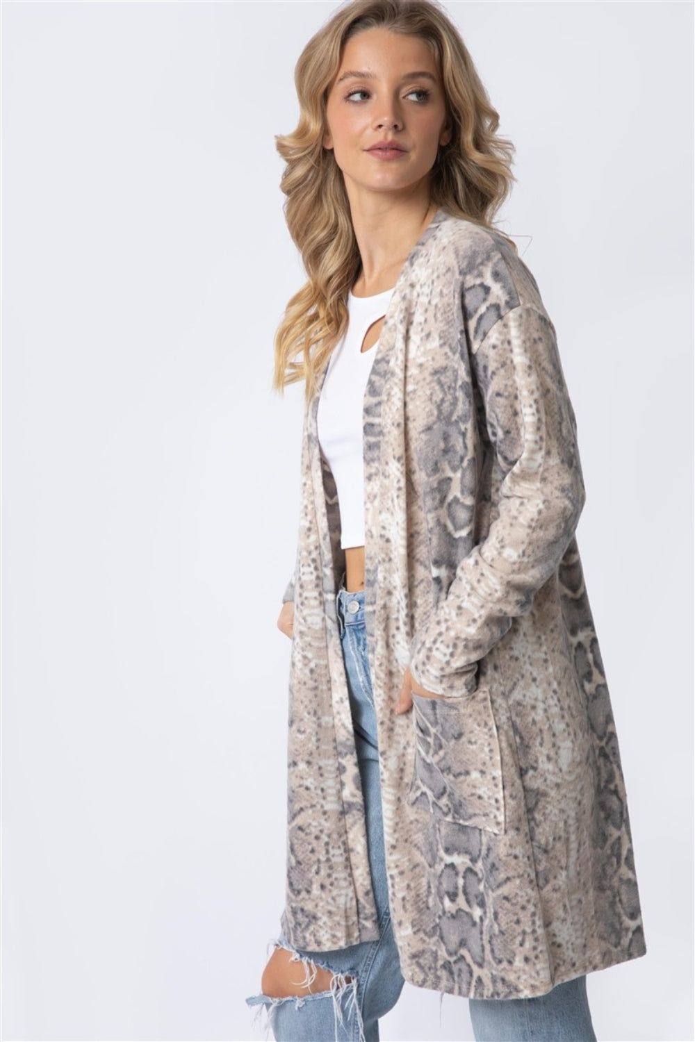 Cherish Apparel Animal Print Flannel Open Front Longline Cardigan - Fashionqueene.com-Cardigan