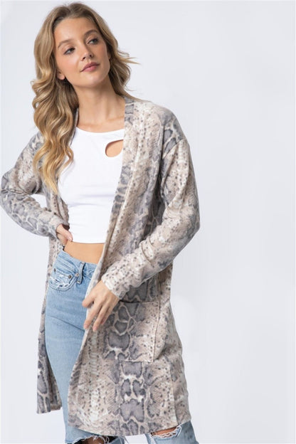 Cherish Apparel Animal Print Flannel Open Front Longline Cardigan - Fashionqueene.com-Cardigan