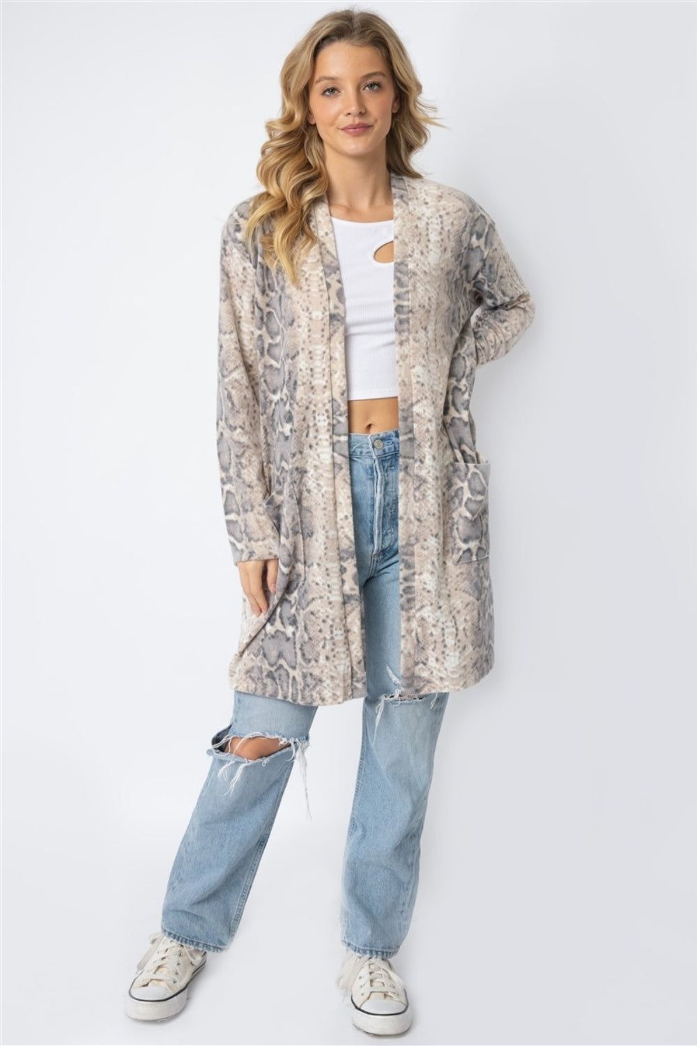 Cherish Apparel Animal Print Flannel Open Front Longline Cardigan - Fashionqueene.com-Cardigan