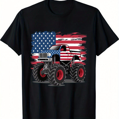 Cool Truck 4th Of July Independence Day Print Boys T-Shirt - Vibrant Short Sleeve - Fashionqueene.com-t-shirt