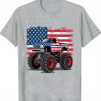 Cool Truck 4th Of July Independence Day Print Boys T-Shirt - Vibrant Short Sleeve - Fashionqueene.com-t-shirt