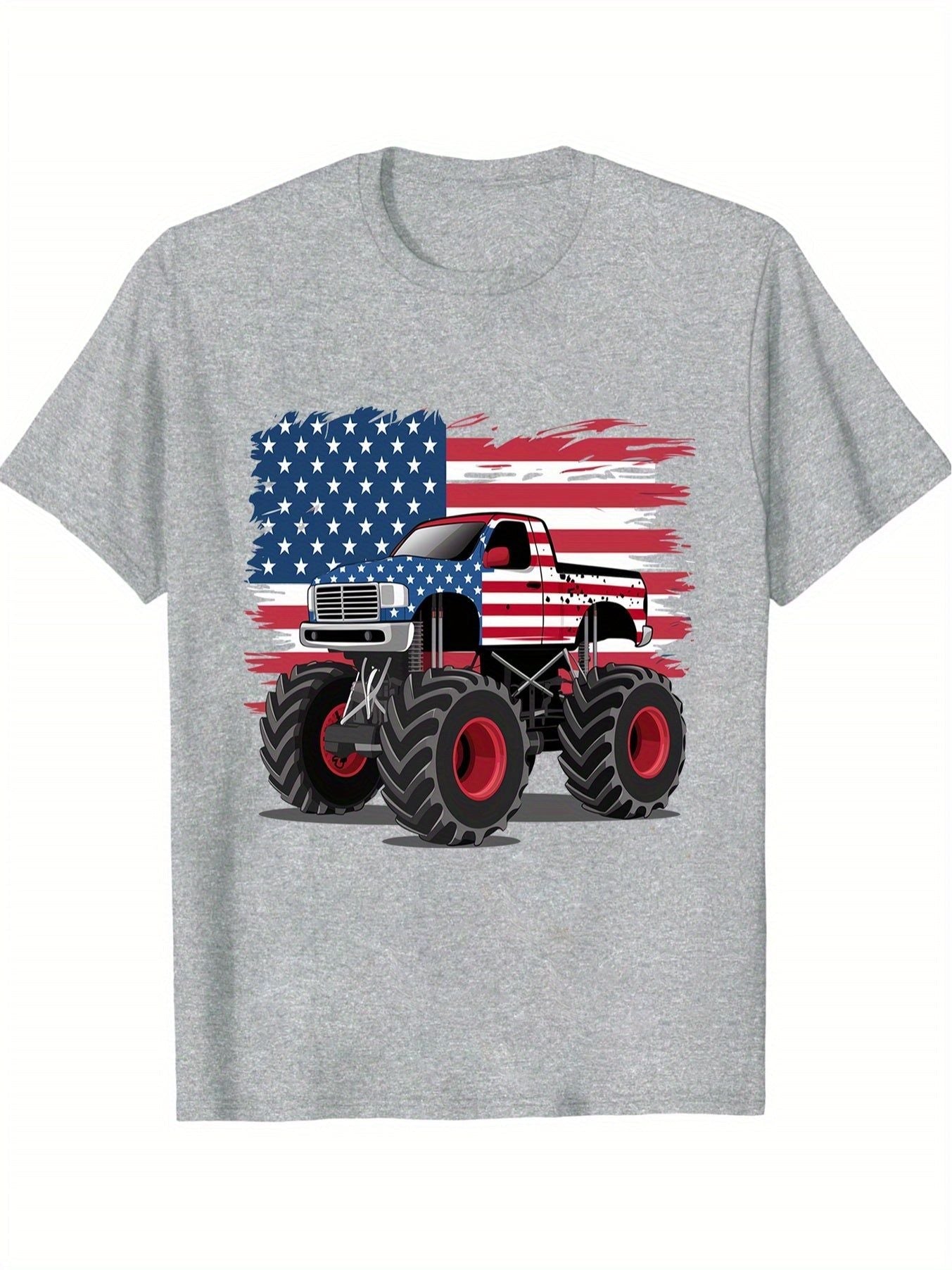 Cool Truck 4th Of July Independence Day Print Boys T-Shirt - Vibrant Short Sleeve - Fashionqueene.com-t-shirt