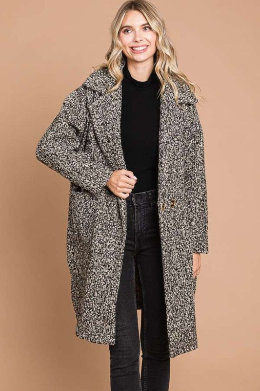 Culture Code Full Size Lapel Collar Double Breast Teddy Coat - Fashionqueene.com-Culture Code Full Size Lapel Collar Double Breast Teddy Coat