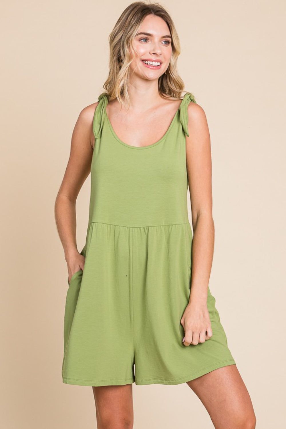 Culture Code Full Size Shoulder Knot Baggy Romper - Fashionqueene.com-Culture Code Full Size Shoulder Knot Baggy Romper