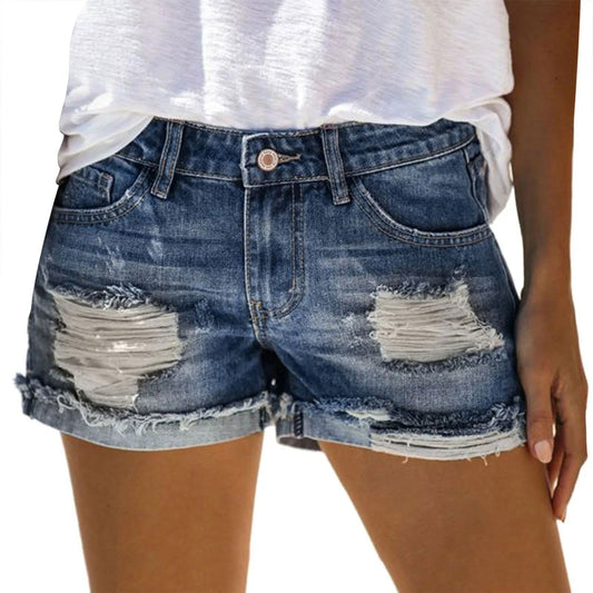 Denim Shorts Women Fashion Ripped Hole Rolled Jeans Shorts - Fashionqueene.com-ladies shorts