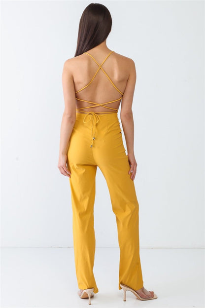 Doreli Group Backless Tied Spaghetti Strap Sleeveless Jumpsuit - Fashionqueene.com-Doreli Group Backless Tied Spaghetti Strap Sleeveless Jumpsuit