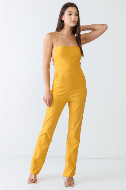 Doreli Group Backless Tied Spaghetti Strap Sleeveless Jumpsuit - Fashionqueene.com-Doreli Group Backless Tied Spaghetti Strap Sleeveless Jumpsuit