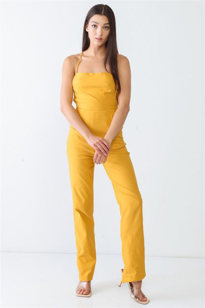 Doreli Group Backless Tied Spaghetti Strap Sleeveless Jumpsuit - Fashionqueene.com-Doreli Group Backless Tied Spaghetti Strap Sleeveless Jumpsuit