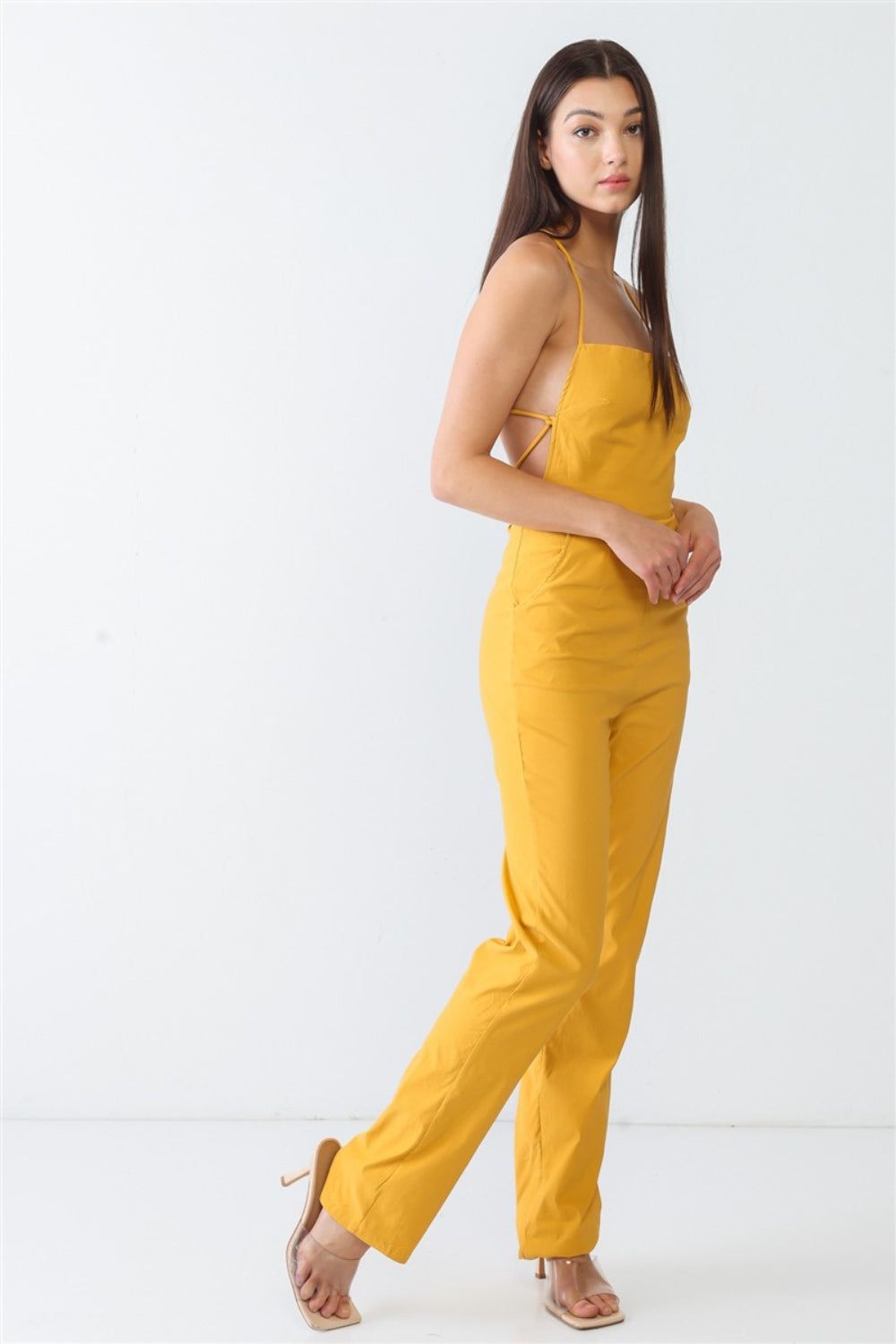 Doreli Group Backless Tied Spaghetti Strap Sleeveless Jumpsuit - Fashionqueene.com-Doreli Group Backless Tied Spaghetti Strap Sleeveless Jumpsuit