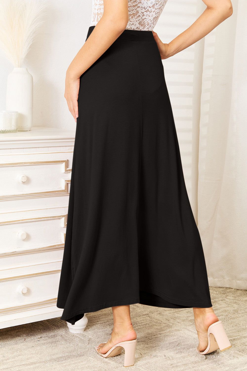 Double Take Full Size Soft Rayon Drawstring Waist Maxi Skirt Rayon - Fashionqueene.com-Double Take Full Size Soft Rayon Drawstring Waist Maxi Skirt Rayon