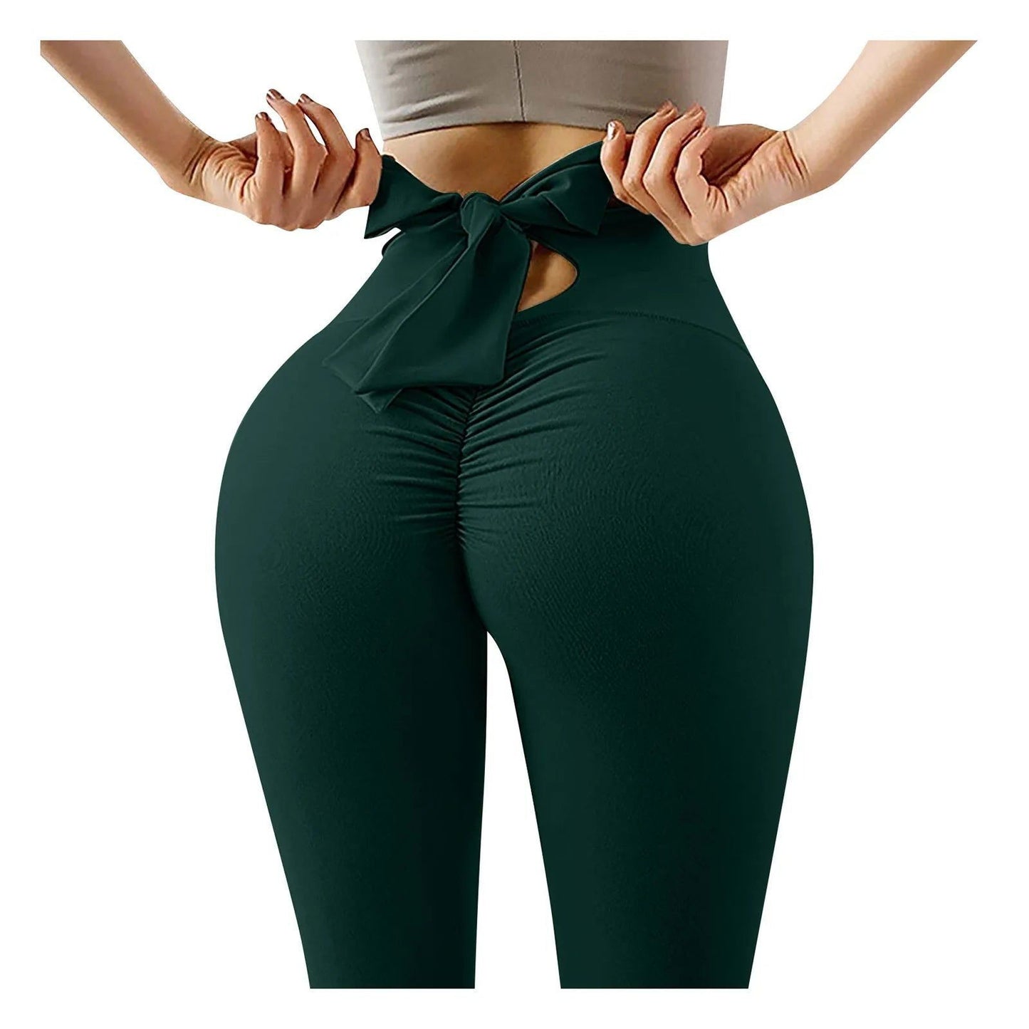 Elastic Fitness Pants With Bowknot Women Fashion Pleated Yoga - Fashionqueene.com-ladies pants