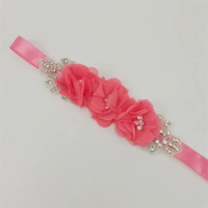 Elegant handmade flower belt rhinestone beaded belt bridal ribbon wedding dress belt 29 colors For Wedding Dresses - Fashionqueene.com
