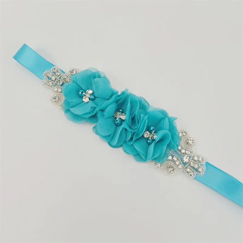 Elegant handmade flower belt rhinestone beaded belt bridal ribbon wedding dress belt 29 colors For Wedding Dresses - Fashionqueene.com
