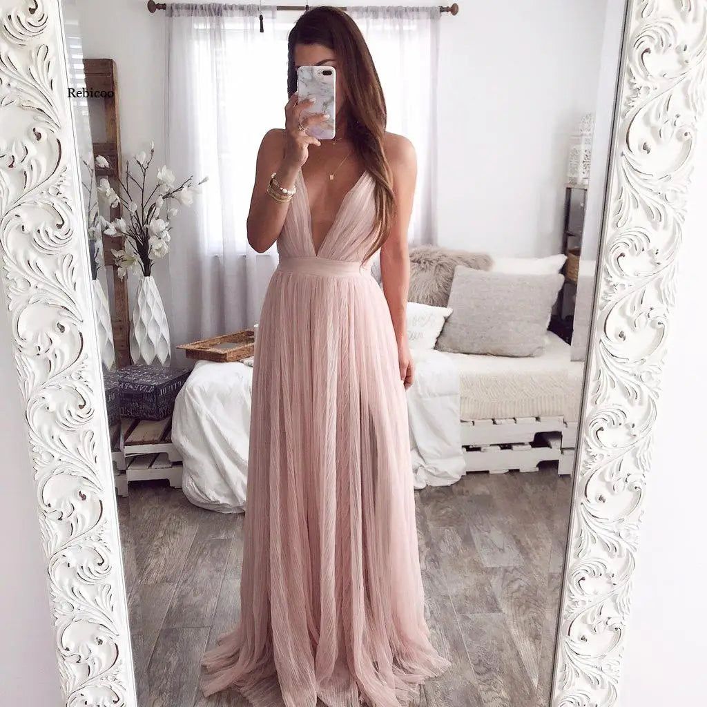 Elegant pink summer lace dress women evening Sexy club party dresses ladies V neck high waist mesh dress robe femme 2020 - Fashionqueene.com-Elegant pink summer lace dress women evening Sexy club party dresses ladies V neck high waist mesh dress robe femme 2020