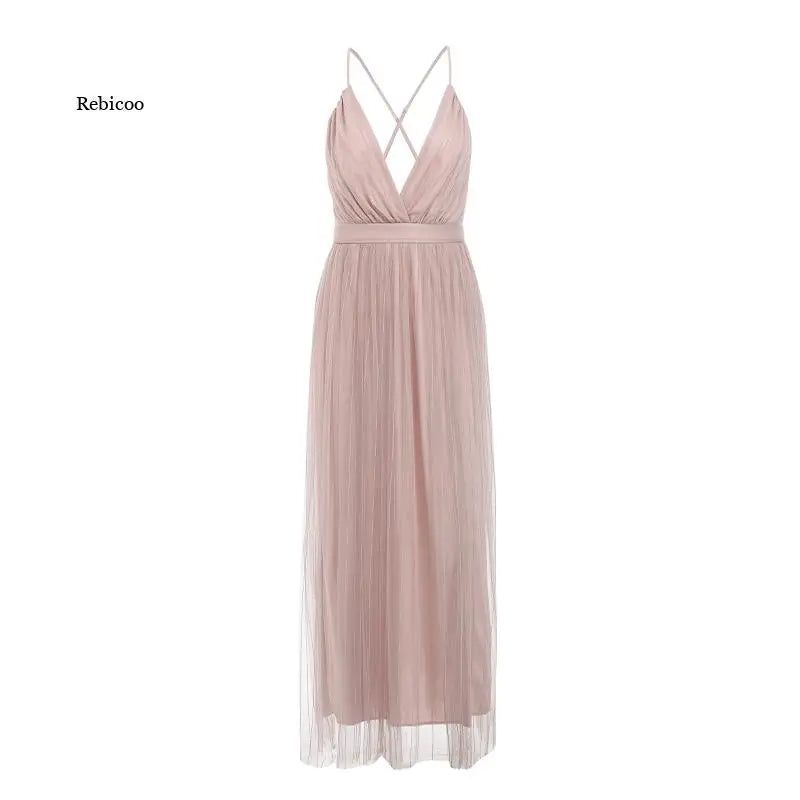 Elegant pink summer lace dress women evening Sexy club party dresses ladies V neck high waist mesh dress robe femme 2020 - Fashionqueene.com-Elegant pink summer lace dress women evening Sexy club party dresses ladies V neck high waist mesh dress robe femme 2020