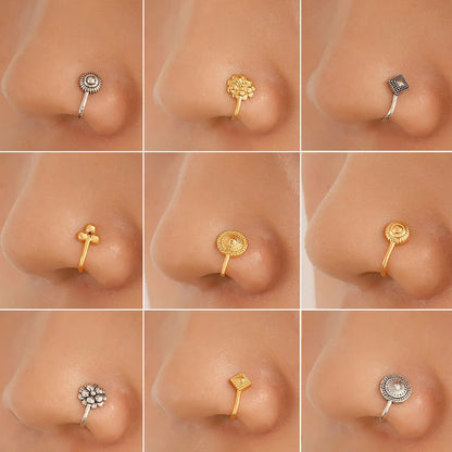 Fake Piercing Nose Ring Non-Pierced U-Shaped Nose Clip Flower Clip On Nose Ear Cuff Earring For Women Girl Septum Body Jewelry - Fashionqueene.com-fake nose rings